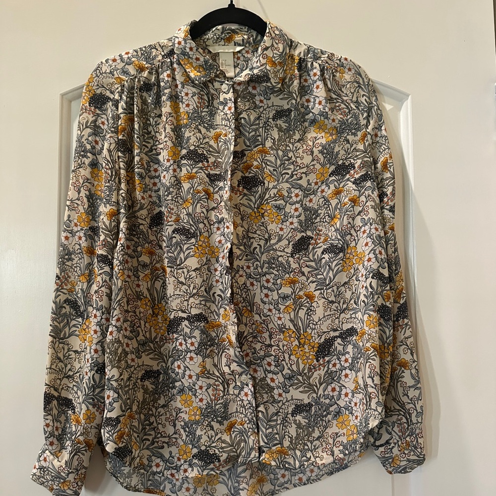 H&M Floral Button-Down Shirt - Yellow and Gray